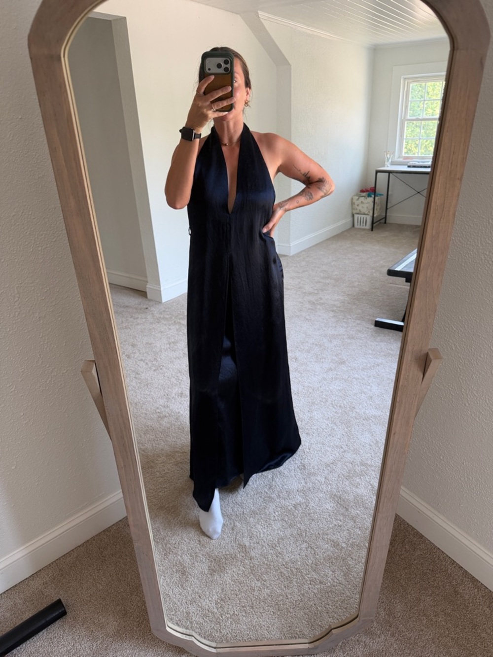 ZARA navy blue satin halter